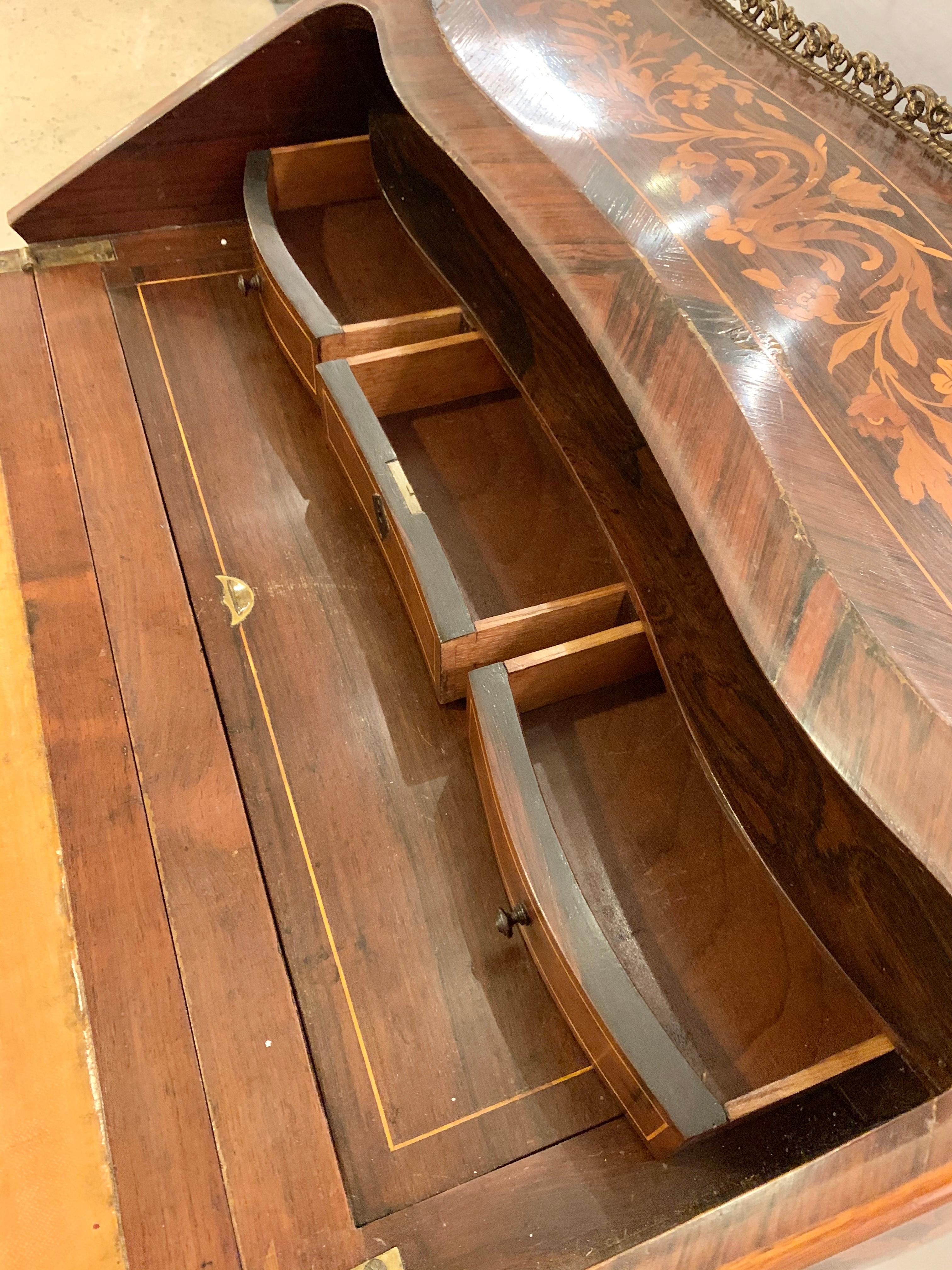 19th-20th Century Louis XV Style Bombe French Marquetry Inlaid Desk 7
