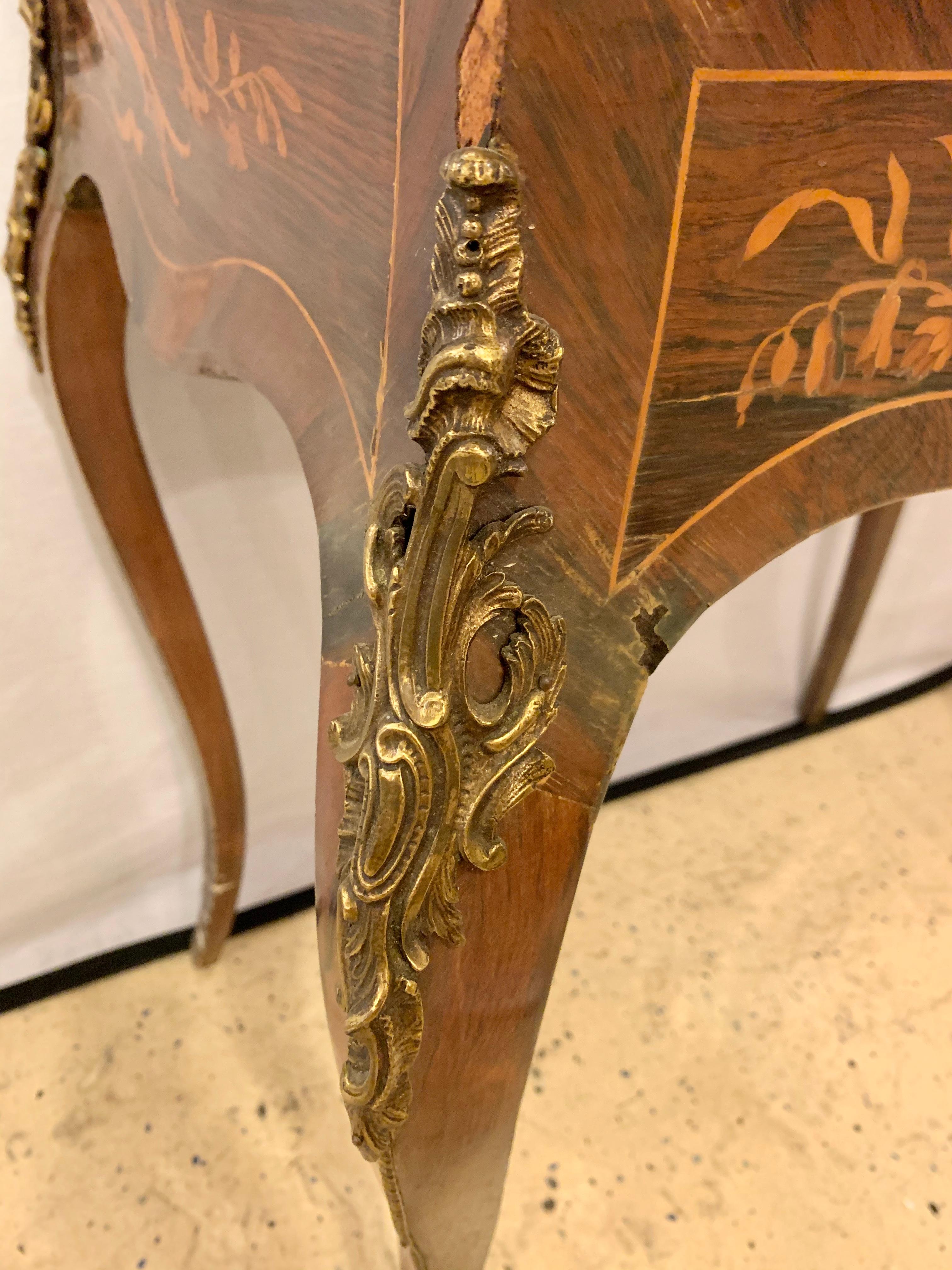 19th-20th Century Louis XV Style Bombe French Marquetry Inlaid Desk In Good Condition In Manhasset, NY