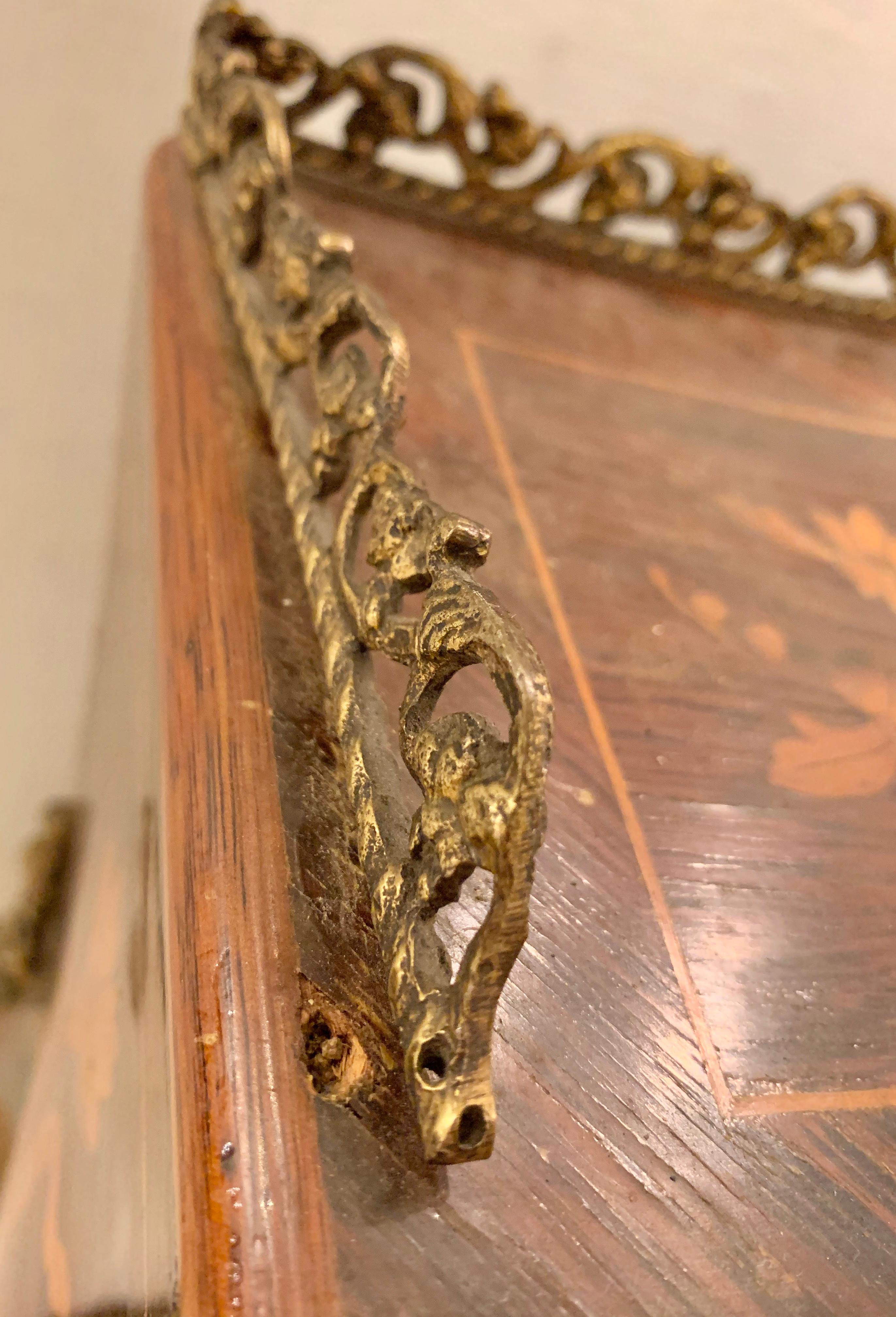 19th-20th Century Louis XV Style Bombe French Marquetry Inlaid Desk 2