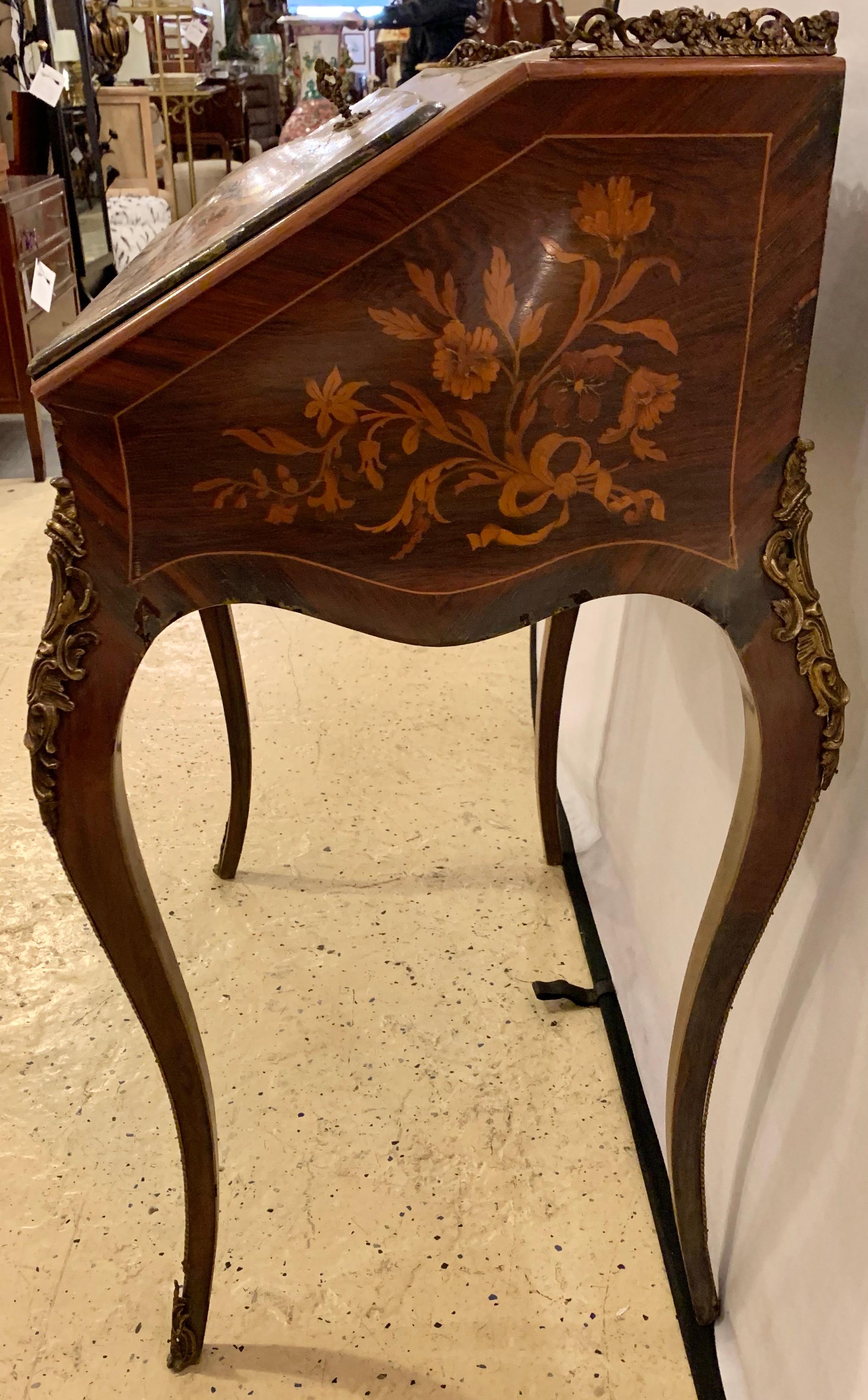 19th-20th Century Louis XV Style Bombe French Marquetry Inlaid Desk 4