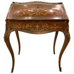 19th-20th Century Louis XV Style Bombe French Marquetry Inlaid Desk