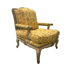 19th-20th Century Louis XV Style Painted French Fauteuil Chair with Blue Accents