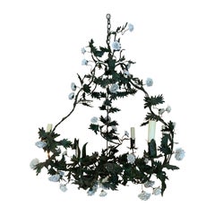 19th-20th Century Louis XV Style Tole and Porcelain Flower Chandelier
