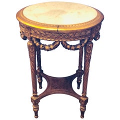 Antique 19th-20th Century Louis XVI Style Giltwood Marble-Top End, Center, Lamp Table