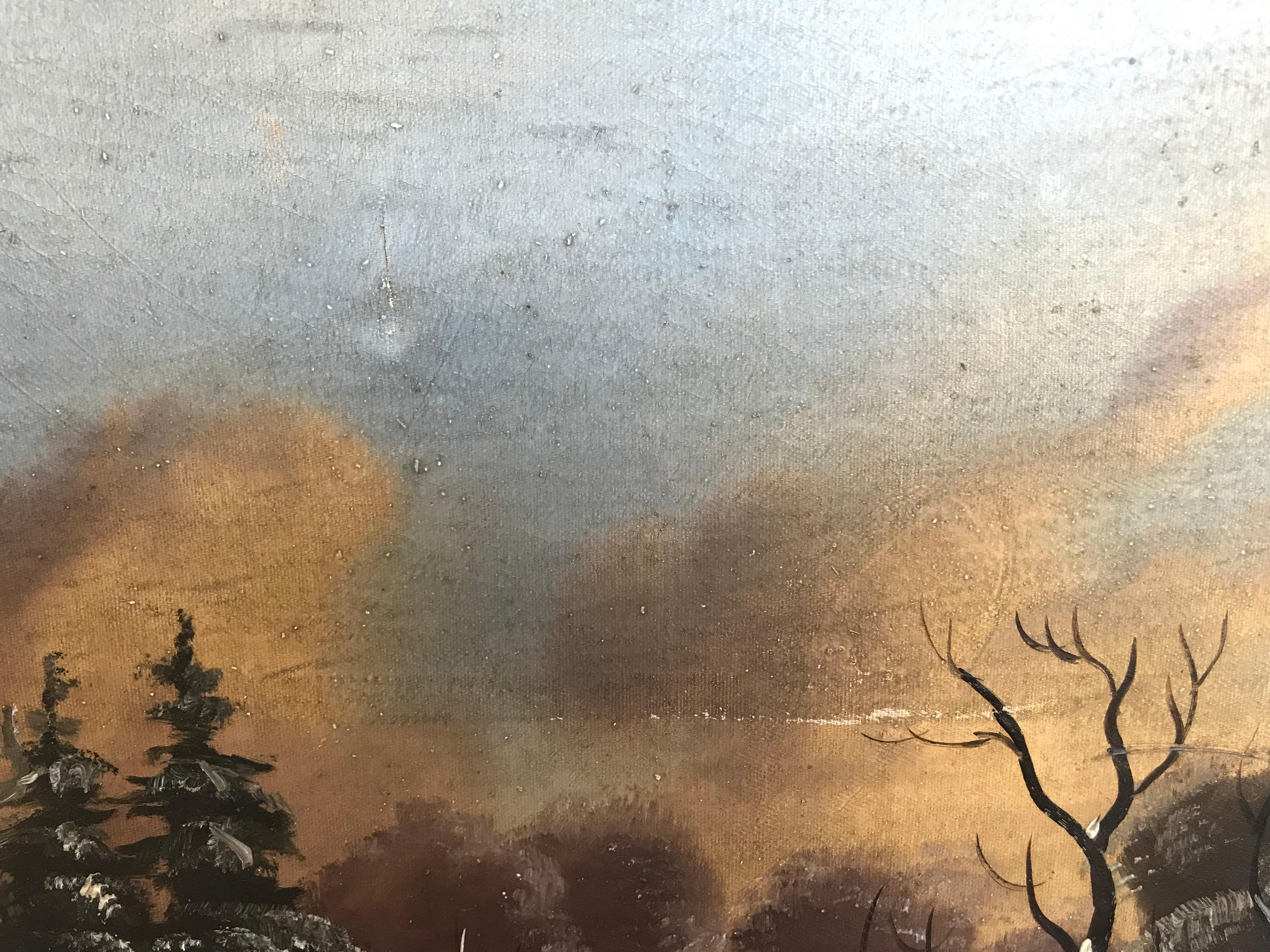 19th-20th Century Naive Winter Landscape In Good Condition For Sale In Boston, MA