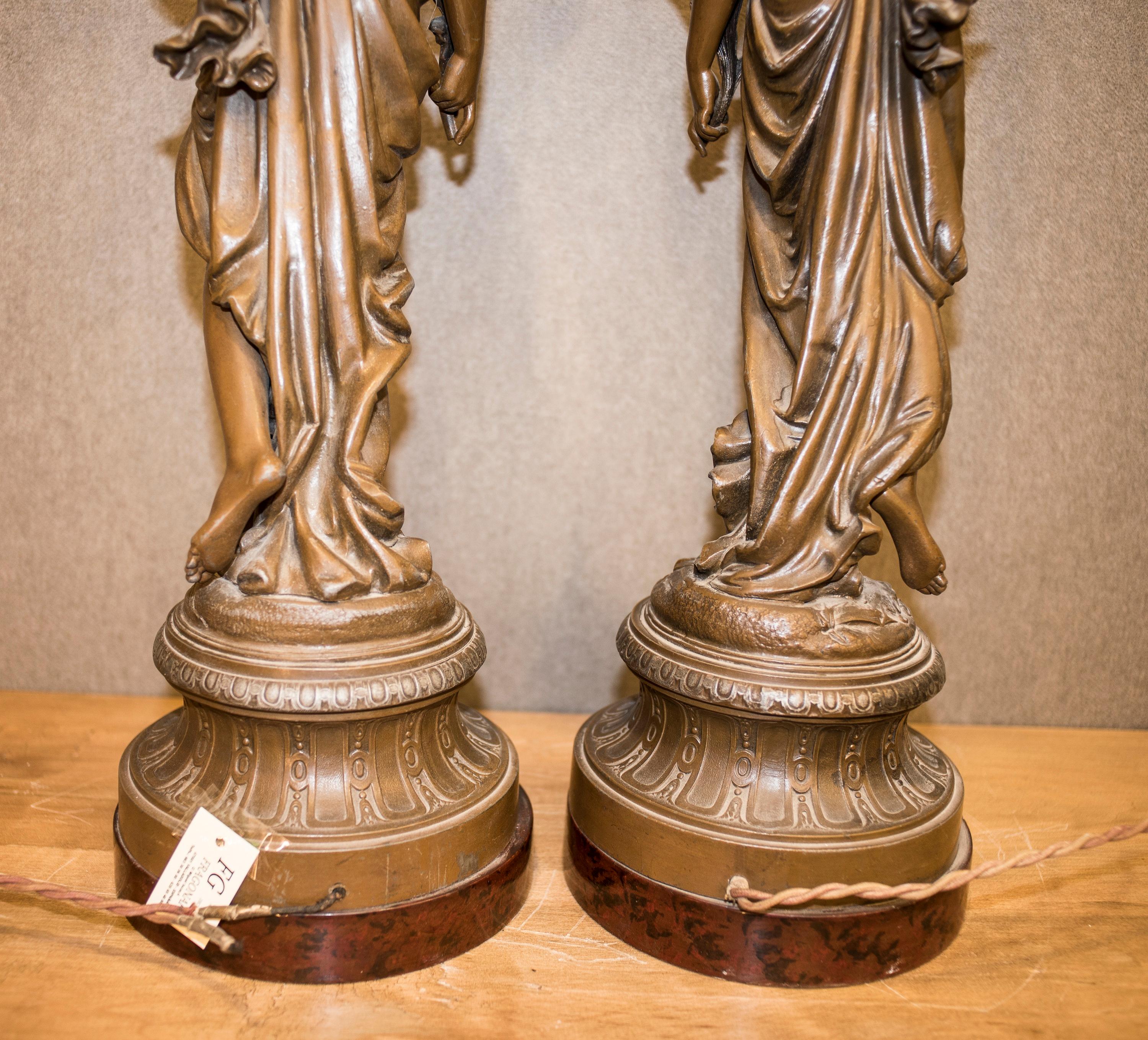 19th-20th Century Neoclassical Style Patinated Calamine, Glass, French Torchères 3