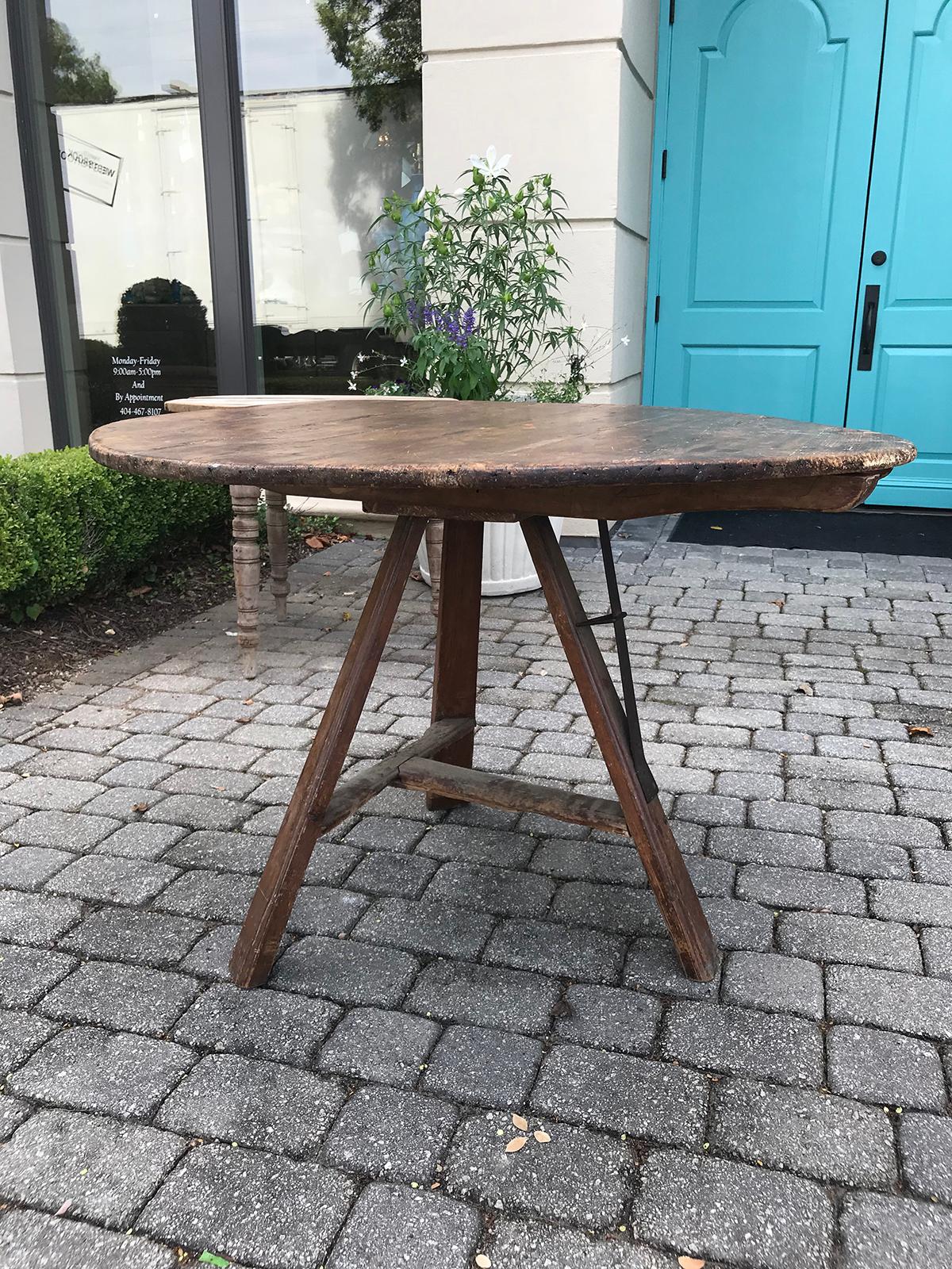 19th-20th Century Old Round Tilt-Top Work Table 2