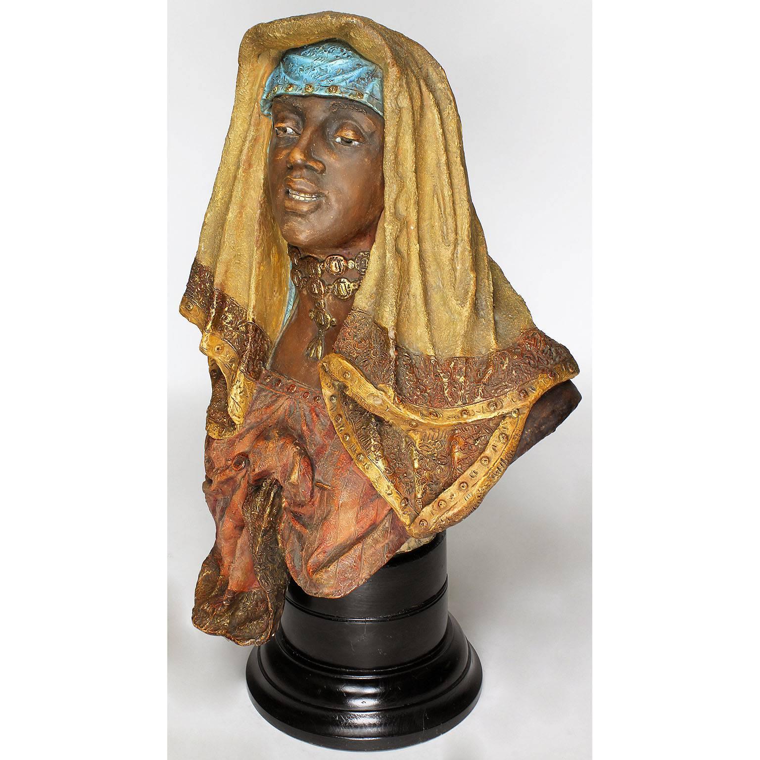 Agra Buste de fille en terre cuite orientaliste du 19e-20e siècle attribué à Goldscheider en vente