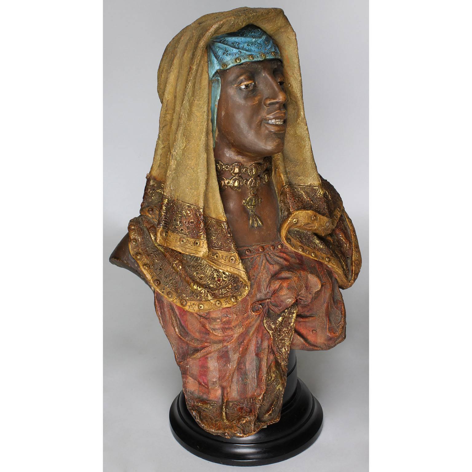 Austrian 19th-20th Century Orientalist Terracotta Bust of Girl Attributed to Goldscheider For Sale