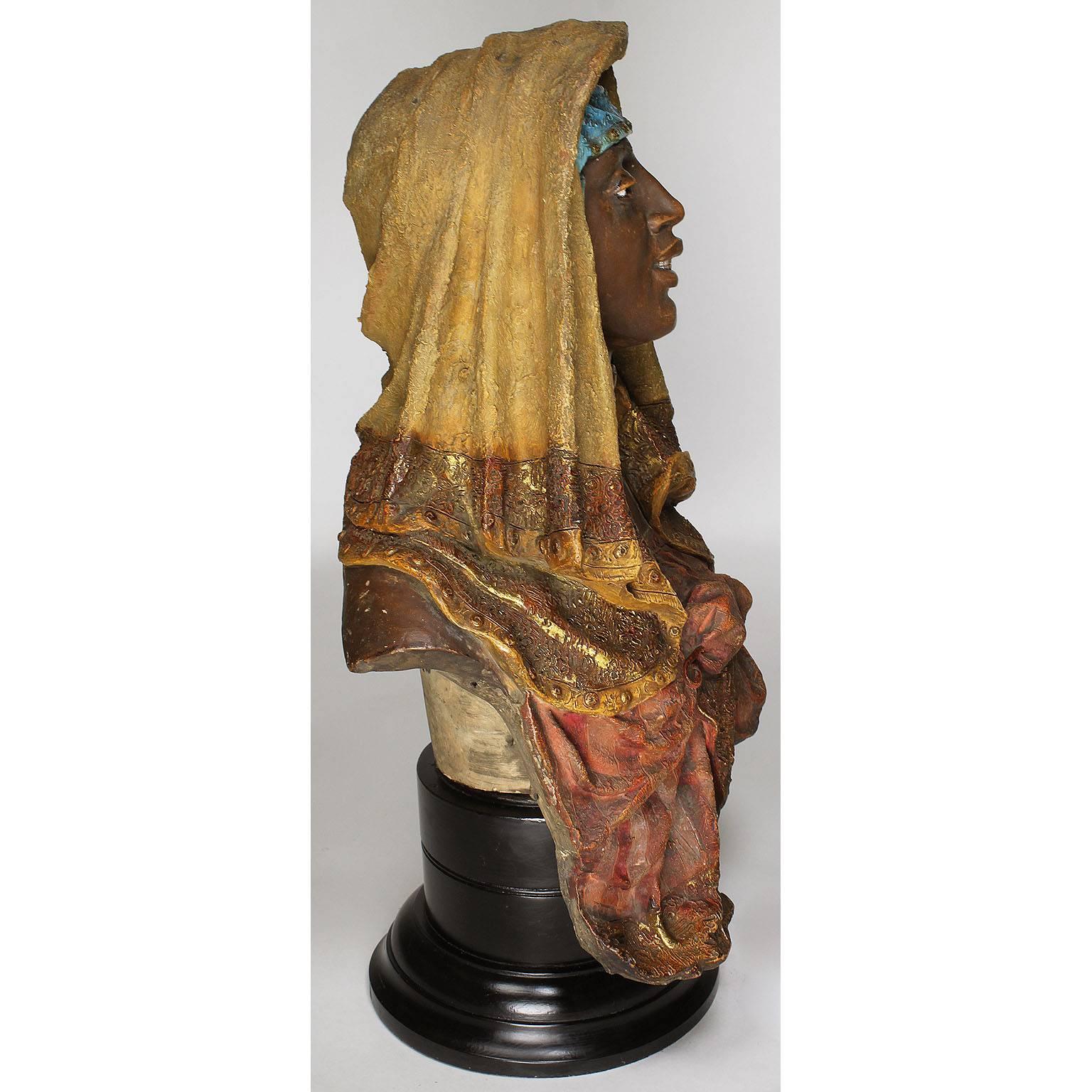 Early 20th Century 19th-20th Century Orientalist Terracotta Bust of Girl Attributed to Goldscheider For Sale