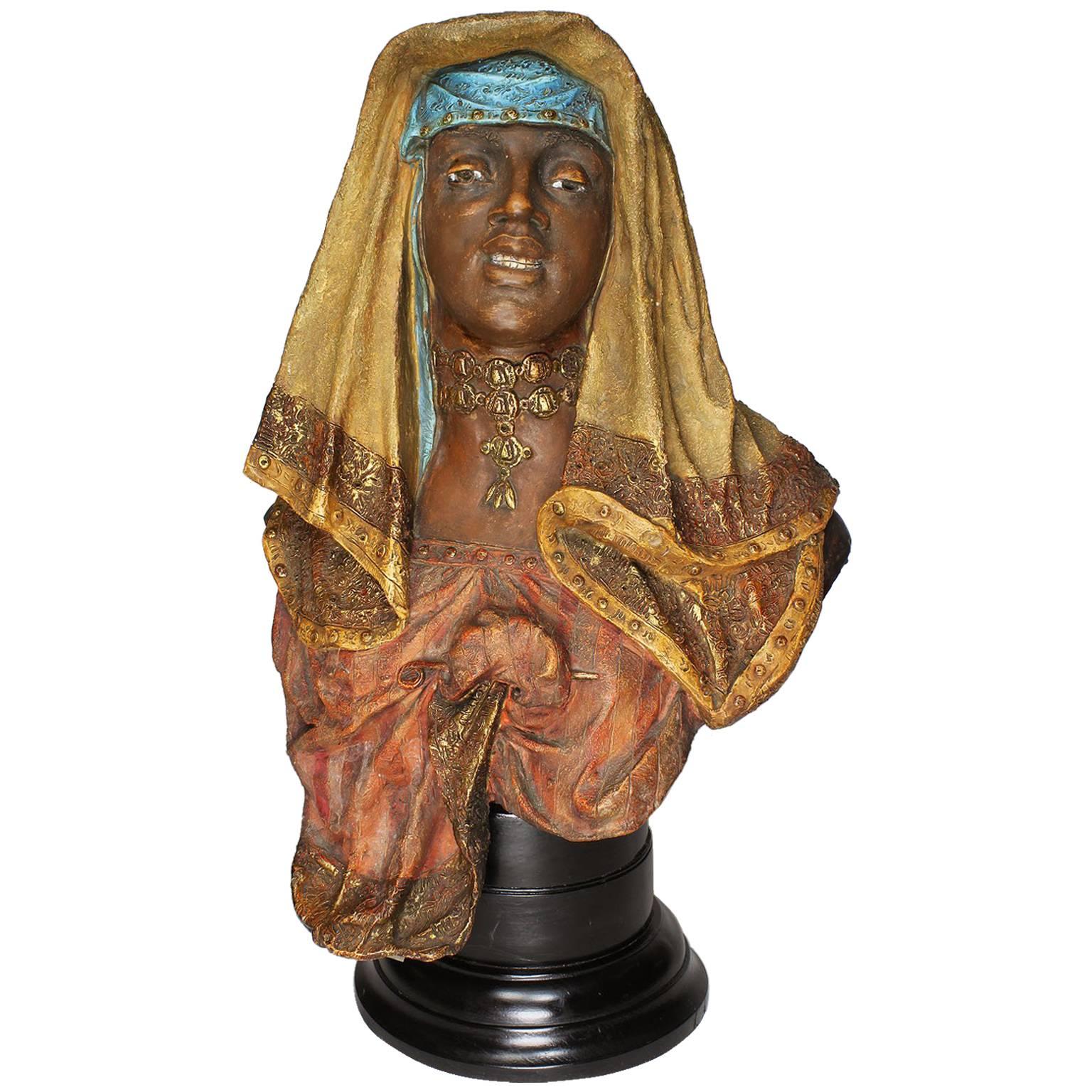 19th-20th Century Orientalist Terracotta Bust of Girl Attributed to  Goldscheider For Sale at 1stDibs