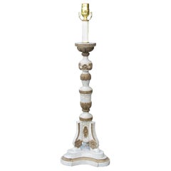 19th-20th Century Painted Italian Pricket with Gilt Detail as Lamp