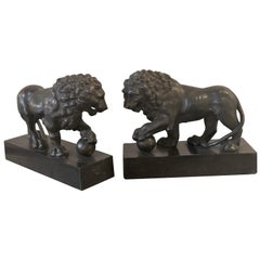 19th-20th Century Pair of Bronze Full Bodied Lion Bookends on Pedestal Bases