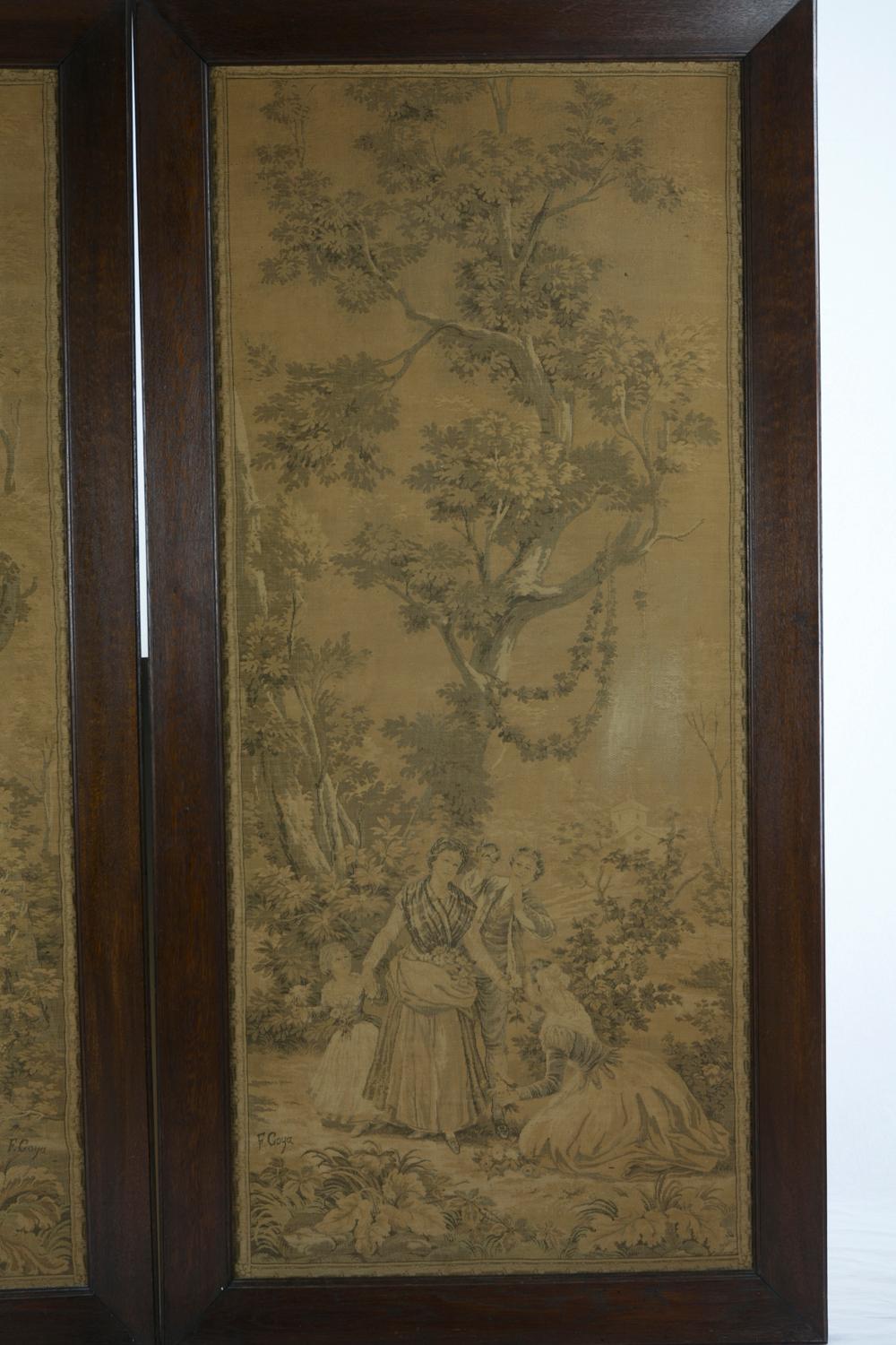 Pair of wall tapestries, two large Gobelins in the style of the 18th century, framed in solid oakwood frames, circa 1900-1910, good condition, signed 
