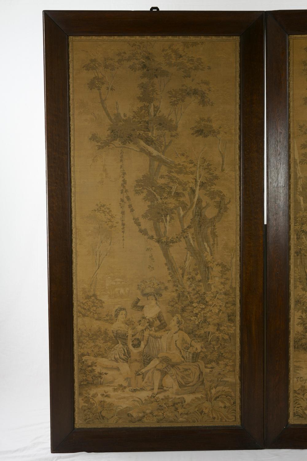 Rococo Revival 19th-20th Century Pair of Framed Wall Tapestry, Gobelins, in Solid Oak Frame For Sale