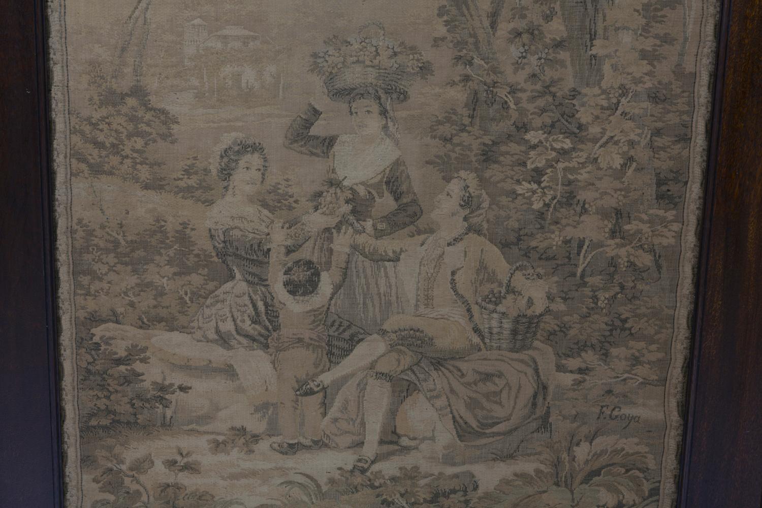 19th-20th Century Pair of Framed Wall Tapestry, Gobelins, in Solid Oak Frame In Good Condition For Sale In Muenster, NRW