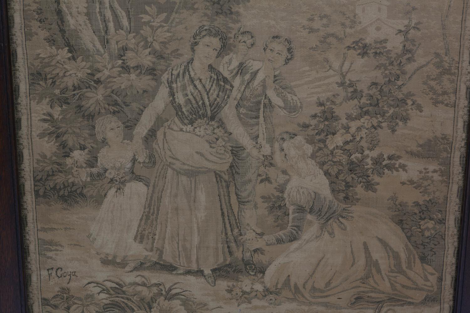 Early 20th Century 19th-20th Century Pair of Framed Wall Tapestry, Gobelins, in Solid Oak Frame For Sale
