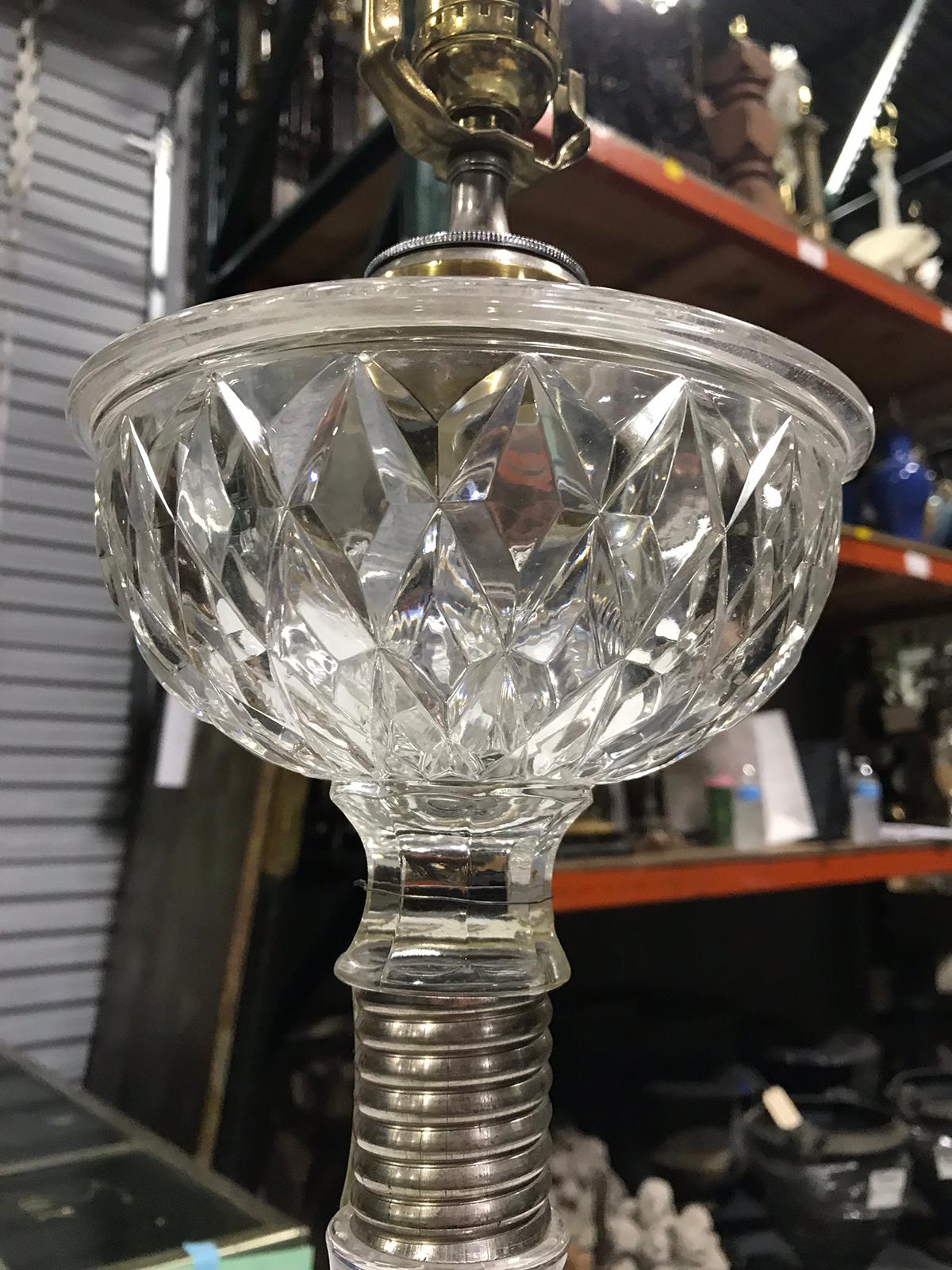 19th-20th Century Quilted Glass Lamp with Oil Font For Sale 8