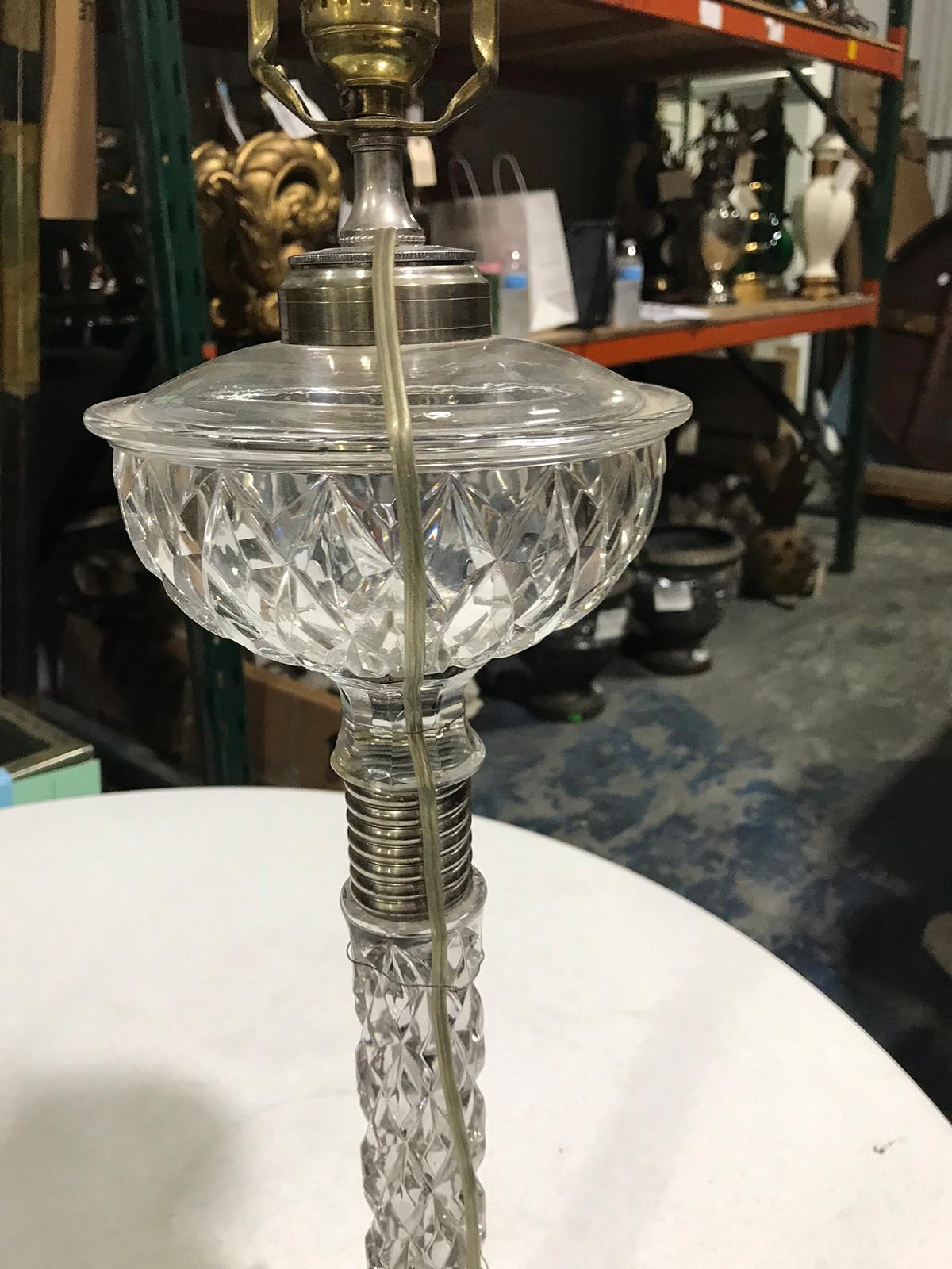 19th-20th Century Quilted Glass Lamp with Oil Font For Sale 1