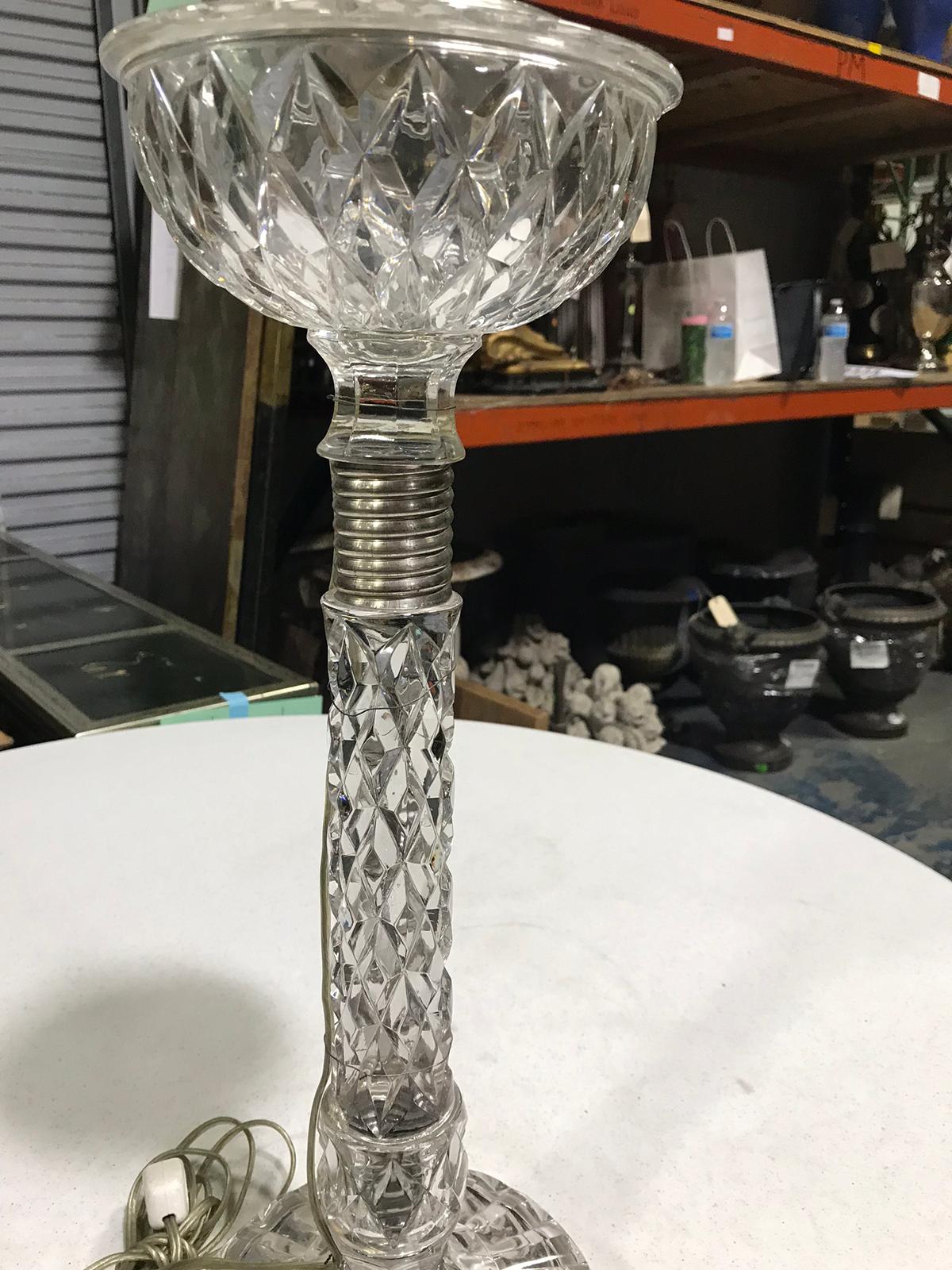 19th-20th Century Quilted Glass Lamp with Oil Font For Sale 2