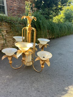 20th Century Art Deco-Style Bronze, Glass Chandelier