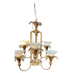 20th Century Art Deco-Style Bronze, Glass Chandelier