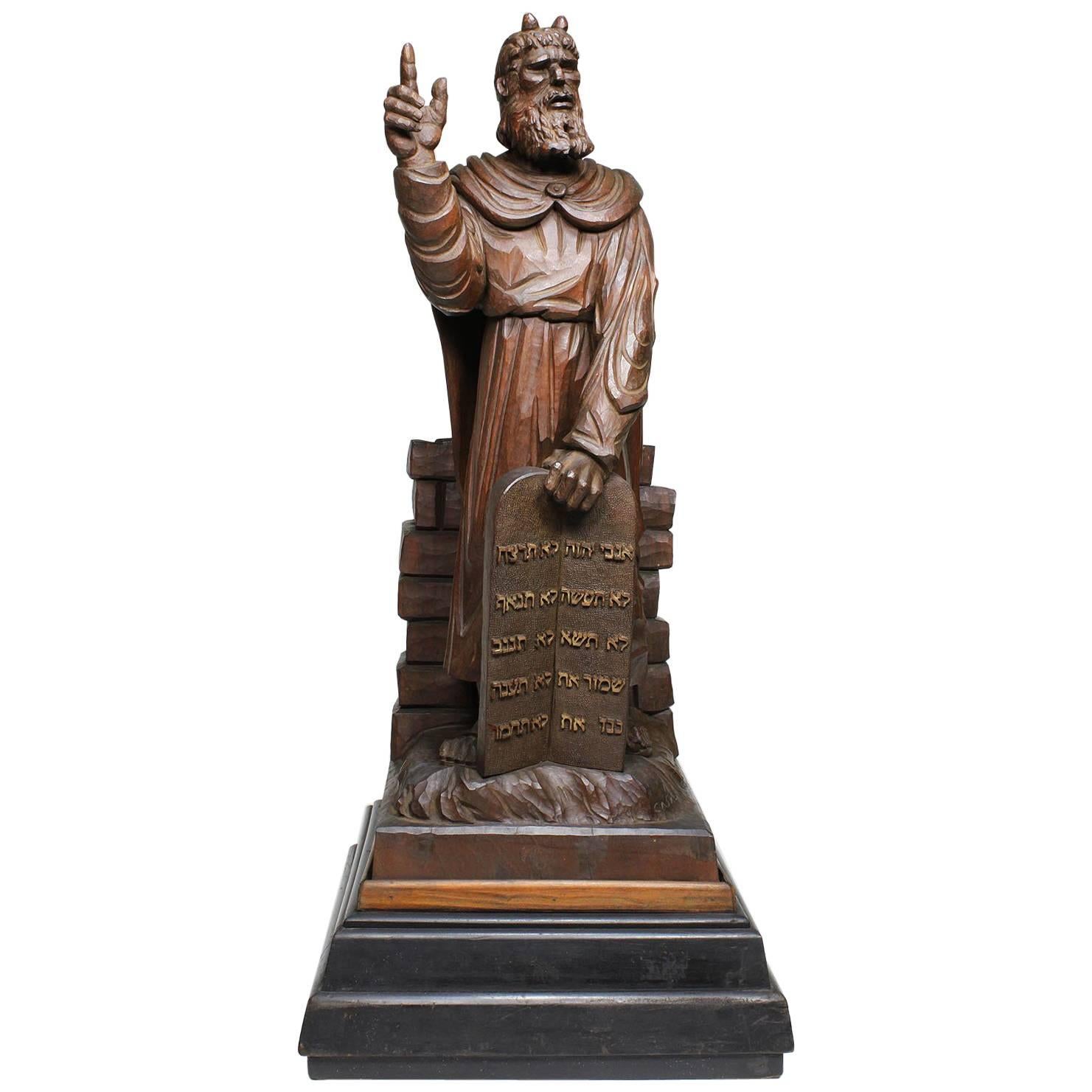 19th-20th Century Renaissance Carved Wood Judica Figure of Michelangelo's Moses