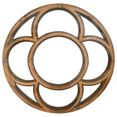 19th-20th Century Round Wooden Architectural Quatrefoil Piece with Old Finish