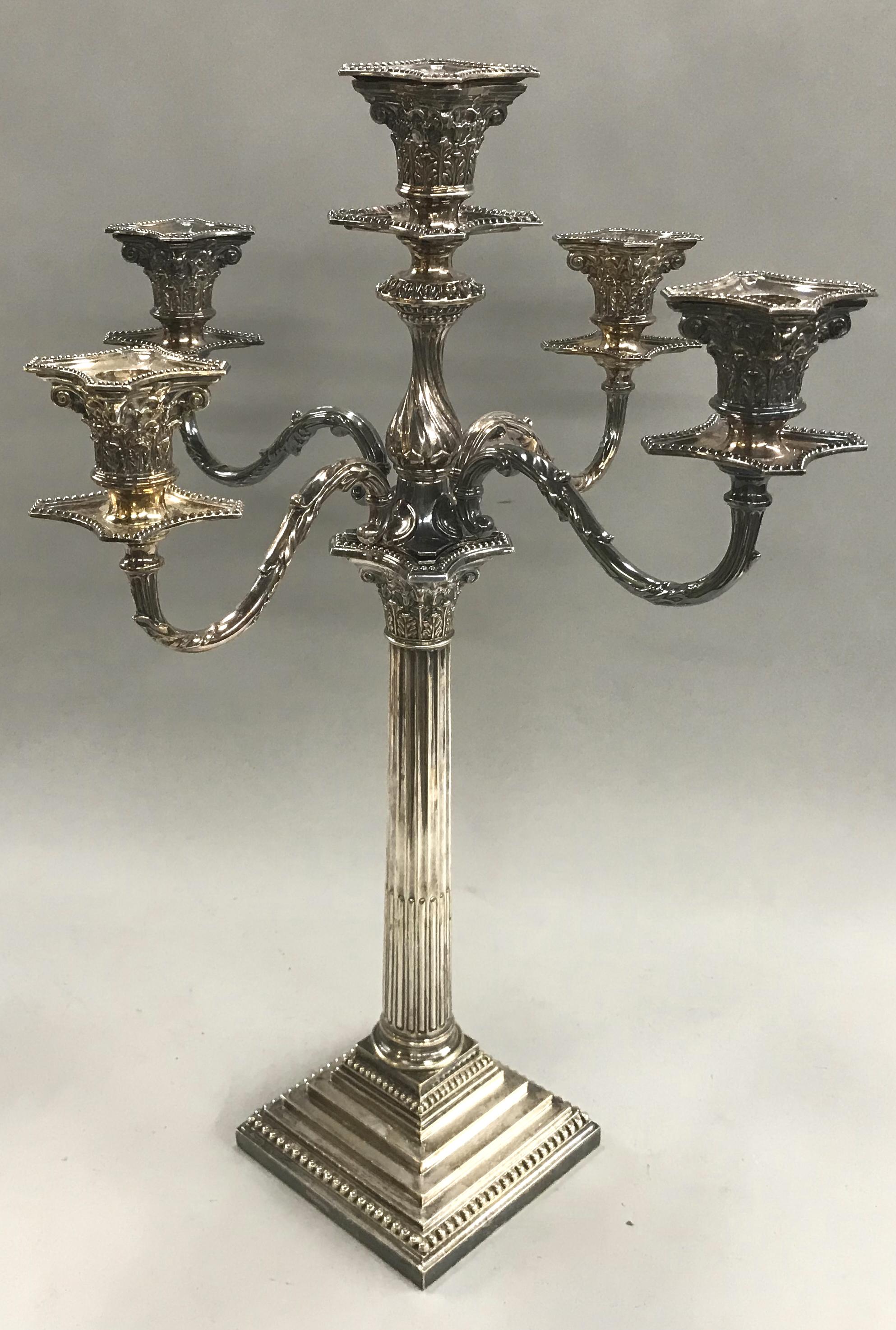 English 19th-20th Century Sheffield Five-Light Candelabrum by Hawksworth, Eyre & Co