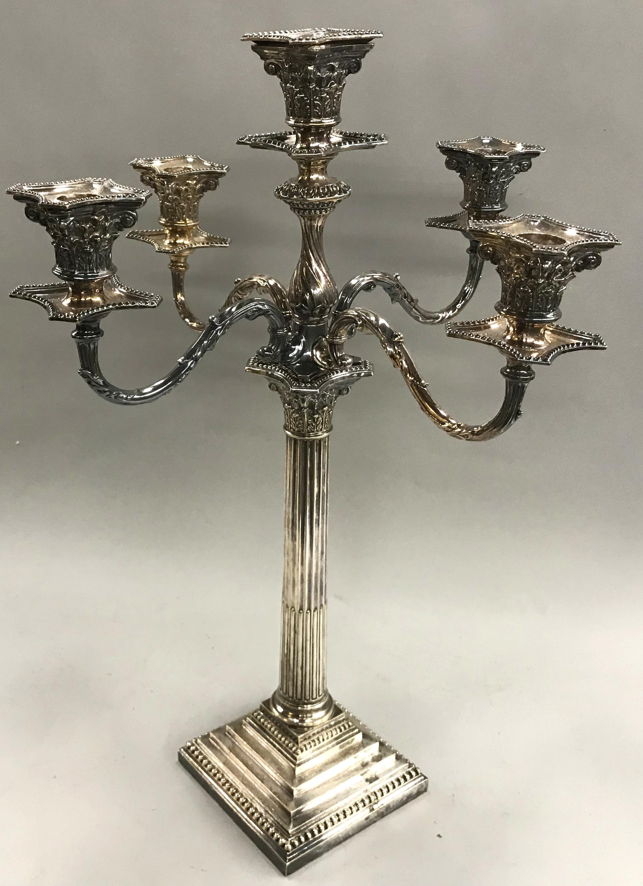 Hand-Crafted 19th-20th Century Sheffield Five-Light Candelabrum by Hawksworth, Eyre & Co