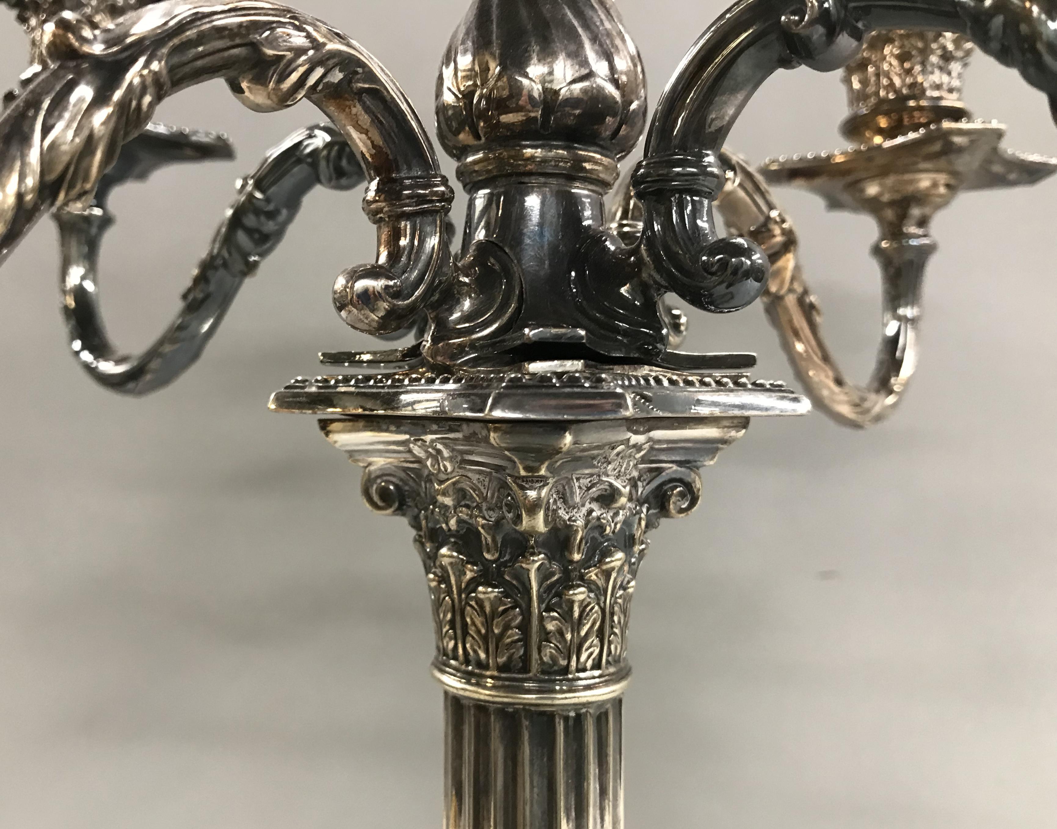 Silver 19th-20th Century Sheffield Five-Light Candelabrum by Hawksworth, Eyre & Co