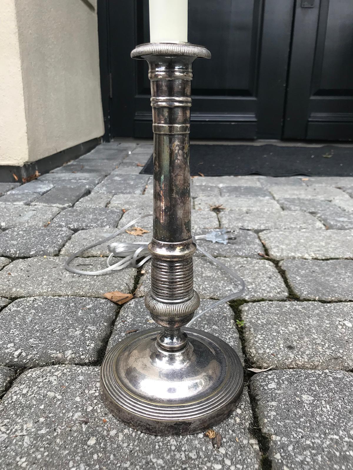 19th-20th Century Silver Candlestick as Lamp In Good Condition In Atlanta, GA