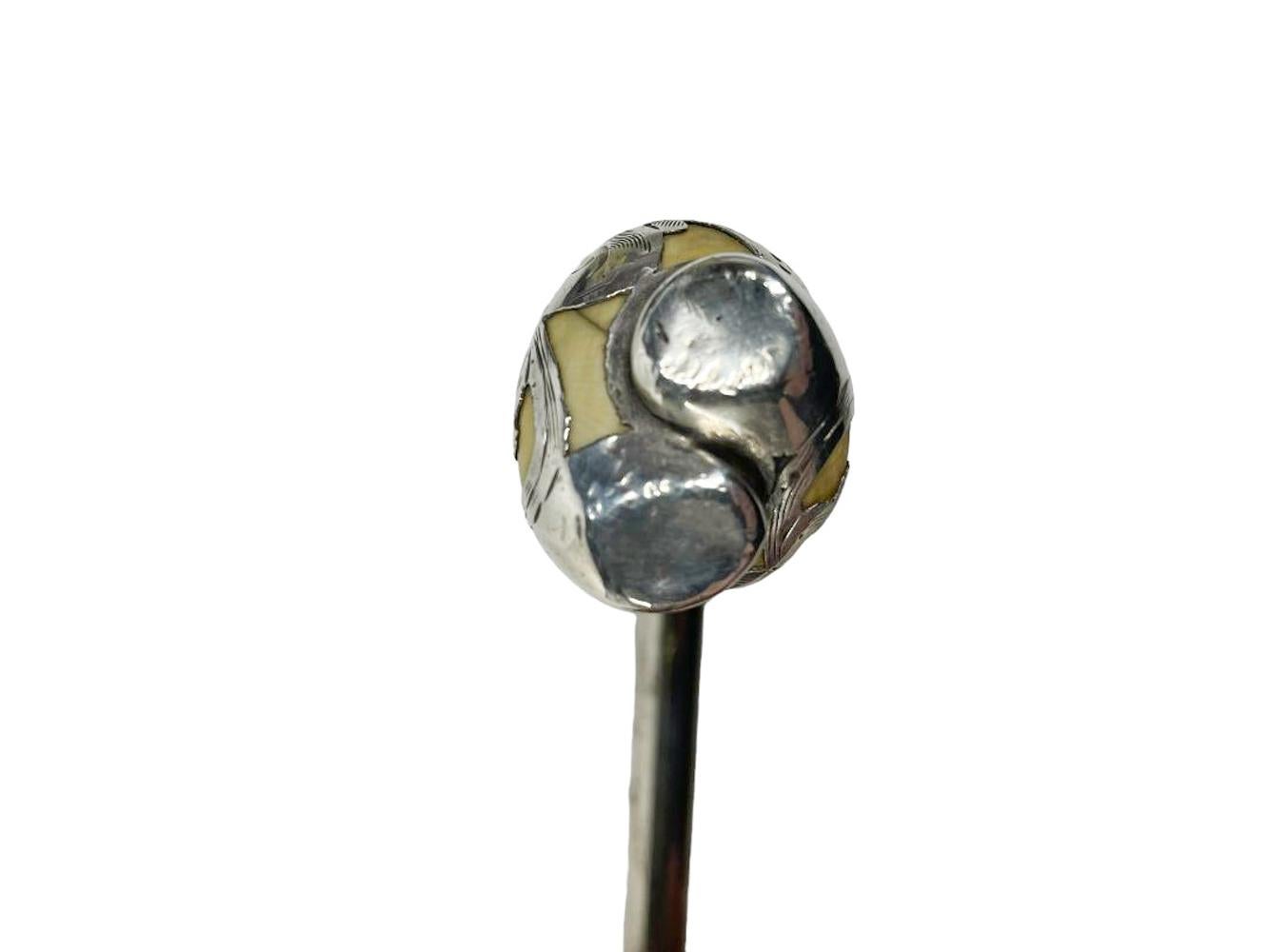 American 19th/20th Century Silver Overlaid Rope-Twist Carved Ivory Handled Corkscrew For Sale