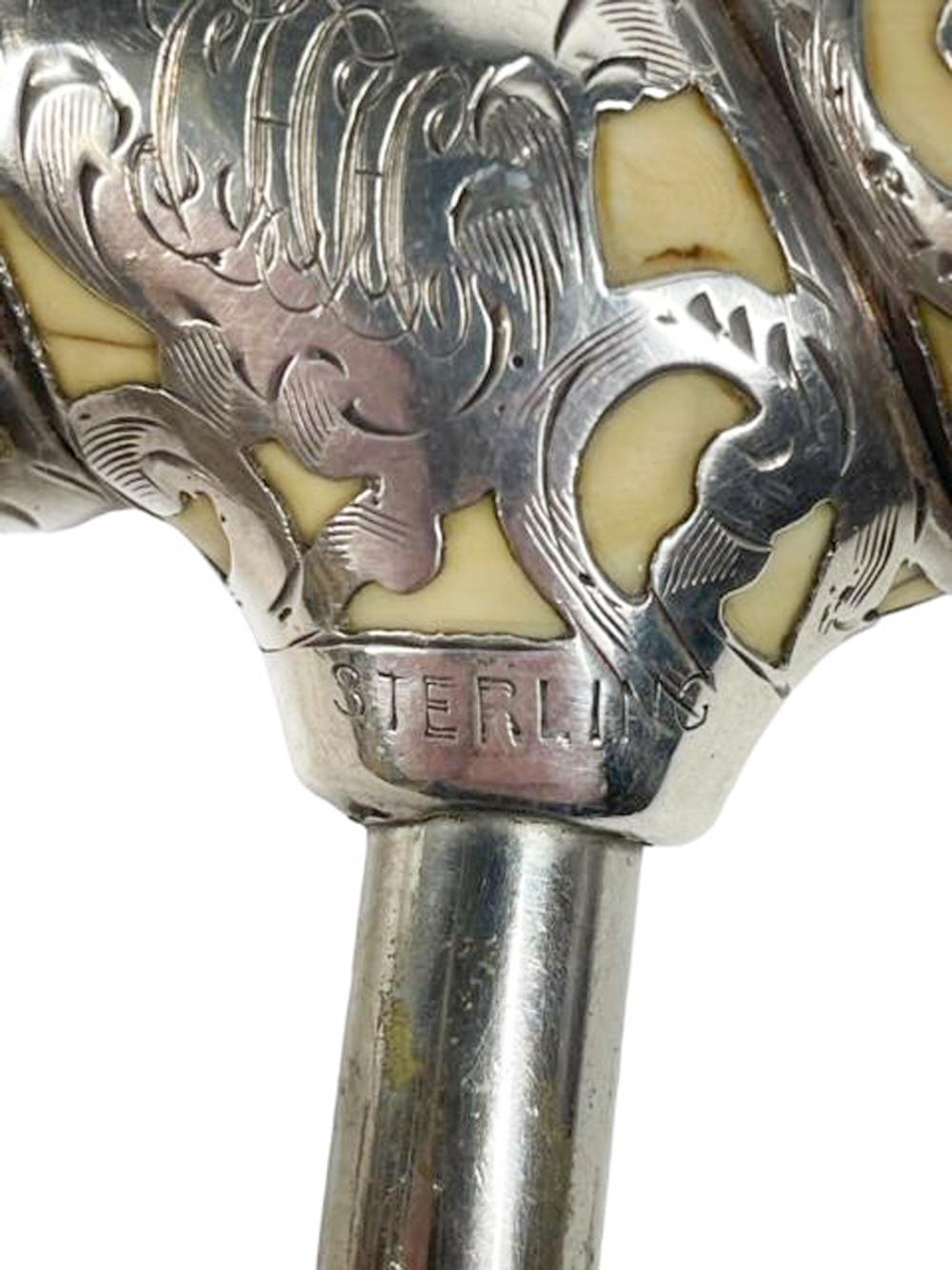 19th/20th Century Silver Overlaid Rope-Twist Carved Ivory Handled Corkscrew For Sale 2
