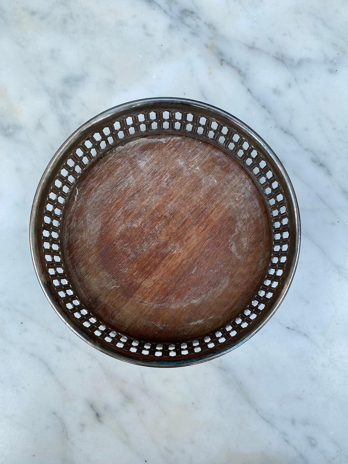 19th-20th Century Silvered Wine Coaster with Wood Bottom, Unmarked In Good Condition For Sale In Atlanta, GA