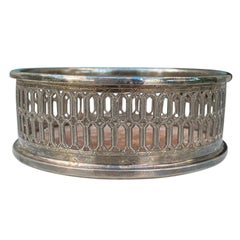 19th-20th Century Silvered Wine Coaster with Wood Bottom, Unmarked