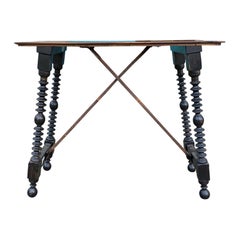 19th-20th Century Spanish Side Table with Iron Stretcher