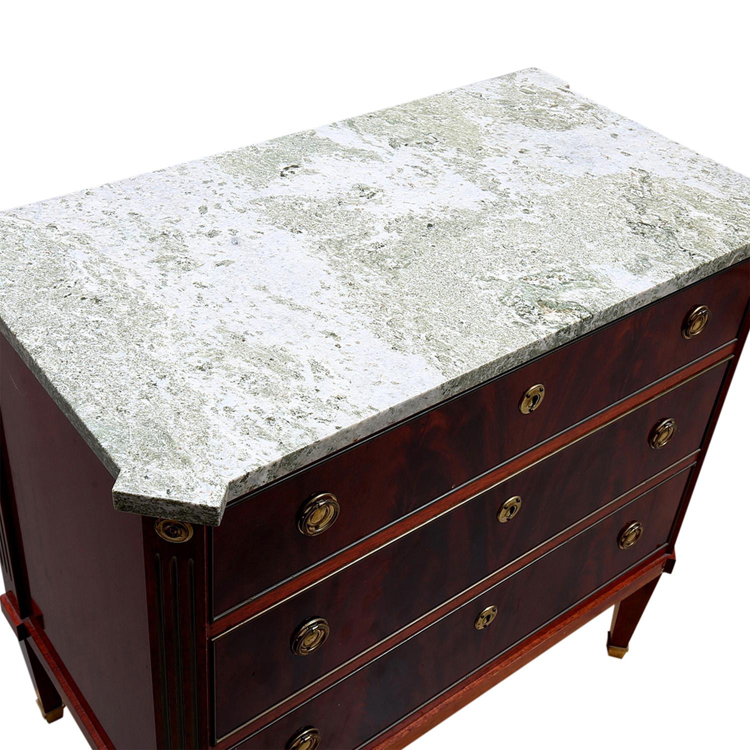 Gustavian 19th - 20th Century Swedish Mahogany Chest of Drawers - Antique Stone Cabinet For Sale