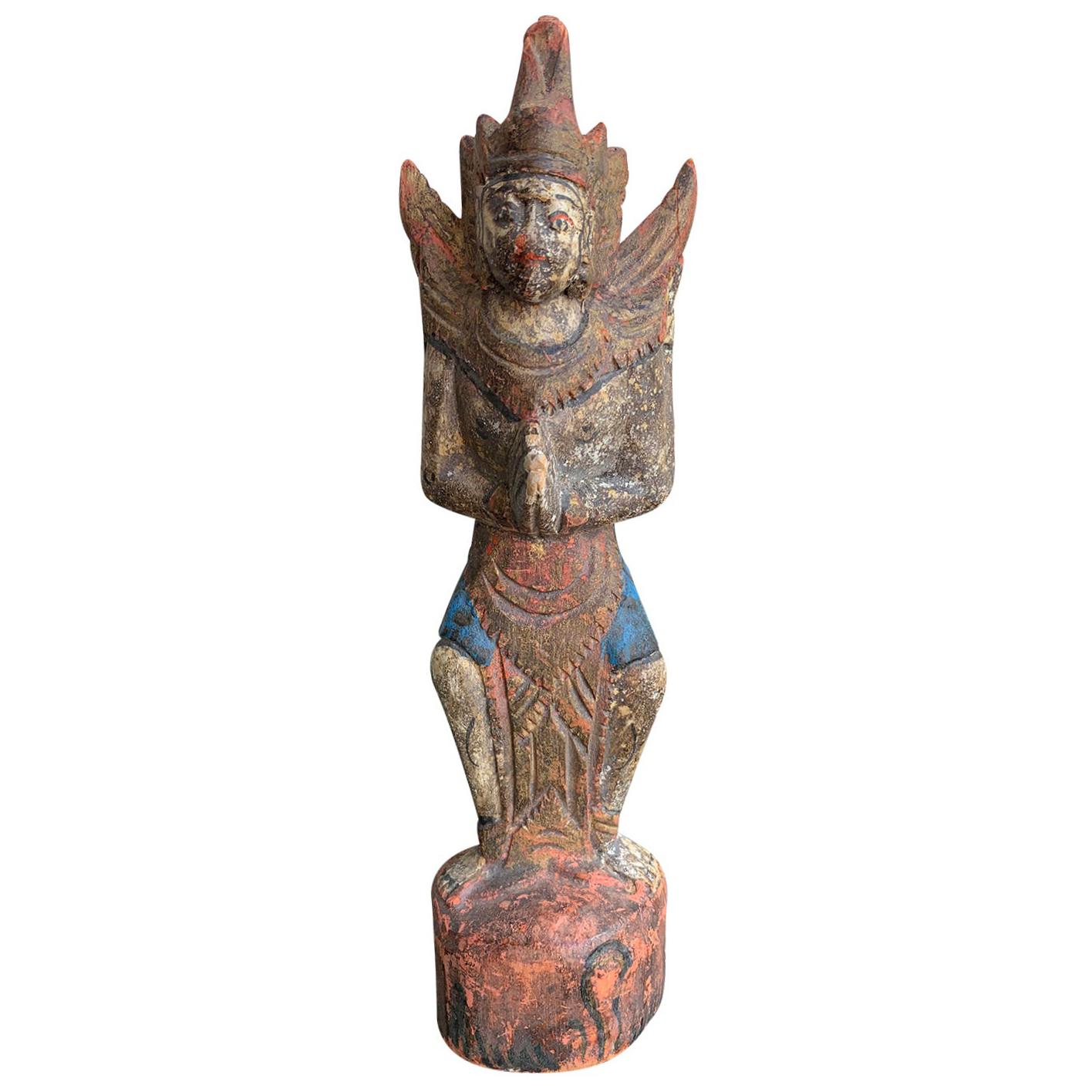19th-20th Century Thai Carved and Painted Temple Figure For Sale