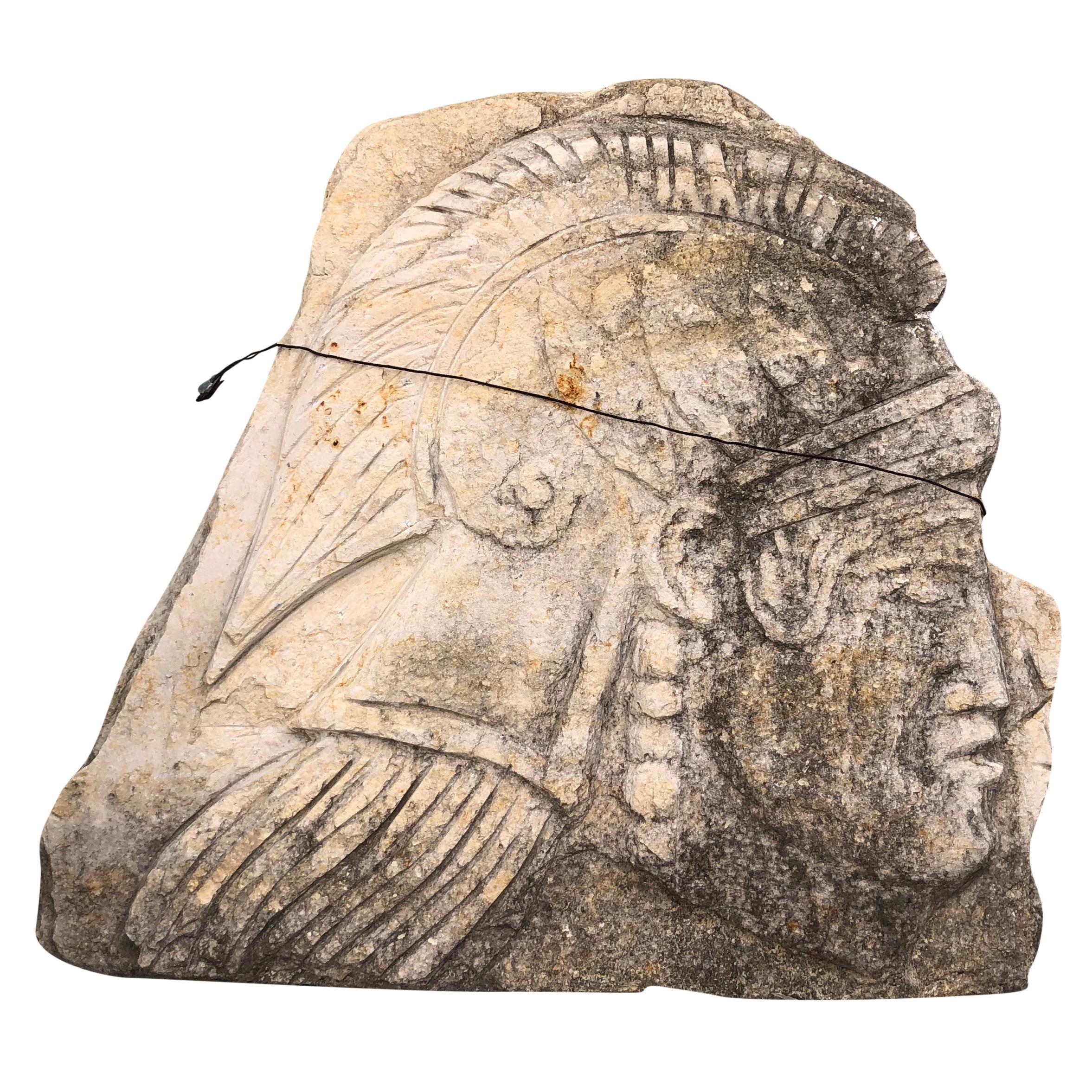 Hand-Carved 19th - 20th Century Turkish Byzantine Style Warrior Sandstone Wall Relief, Panel For Sale