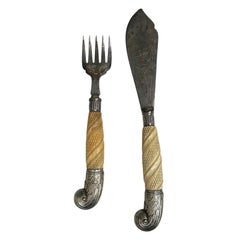 19th-20th Century Two Piece English Carving Set, Marked EPS