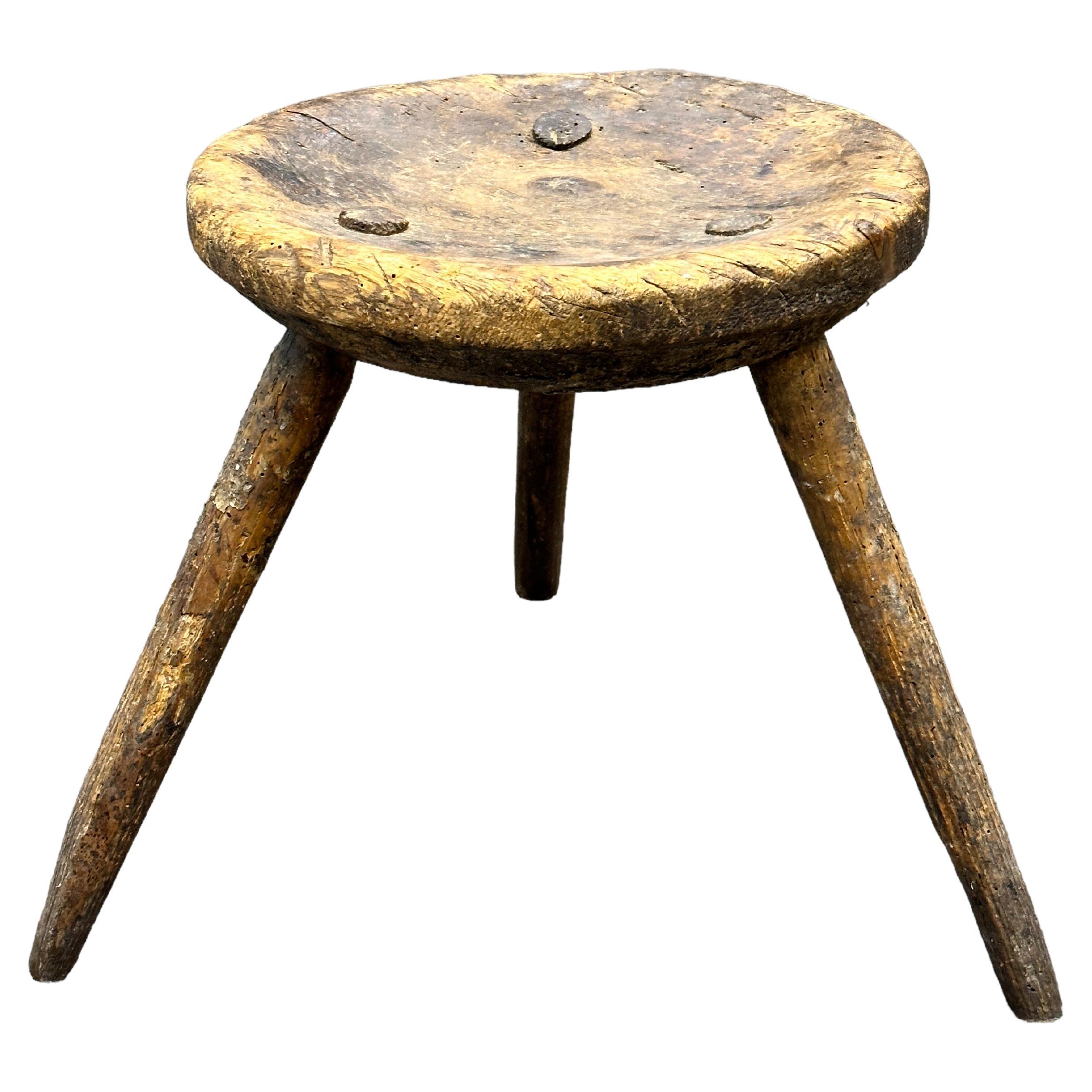 late 19th Century Wabi Sabi 3 Leg Stool, Austria Around 1890s - 1900s For Sale