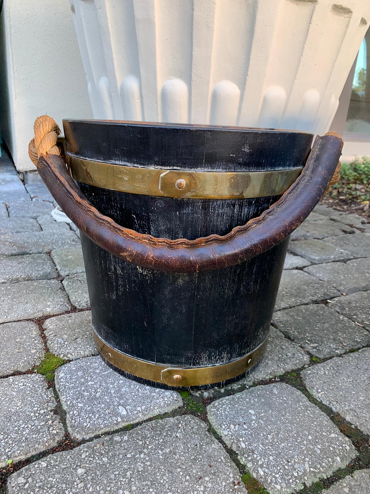 19th-20th Century Wooden Bucket with Rope Handle, Crest Detail 5