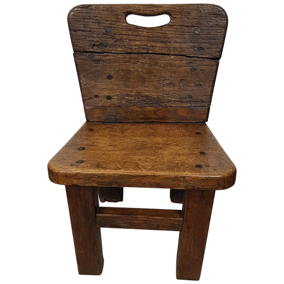 19th-20th Century Wooden Rural Farmers Children Chair