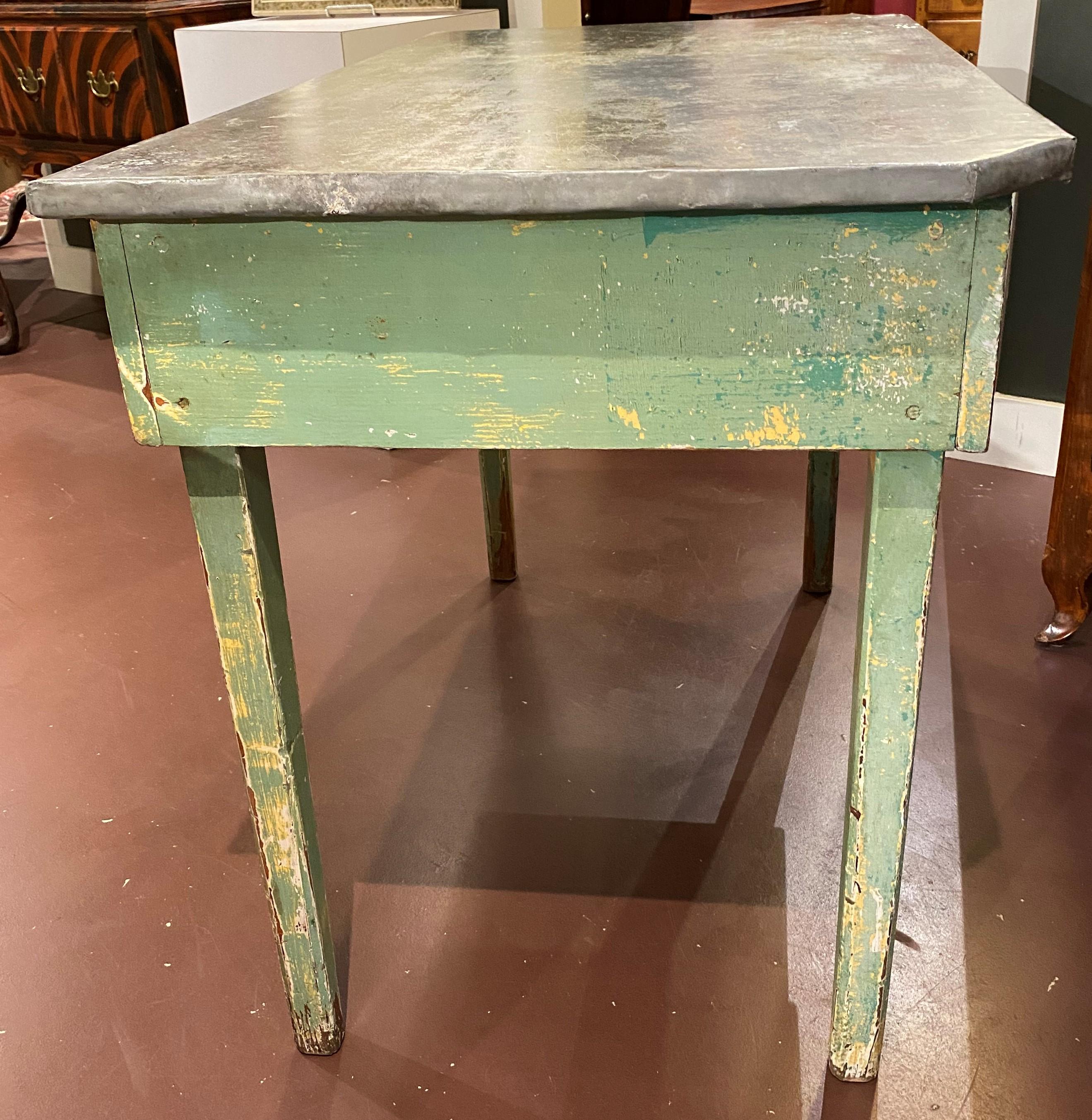 American 19th/20th Century Zinc Top Flower or Garden Table in Green Paint For Sale