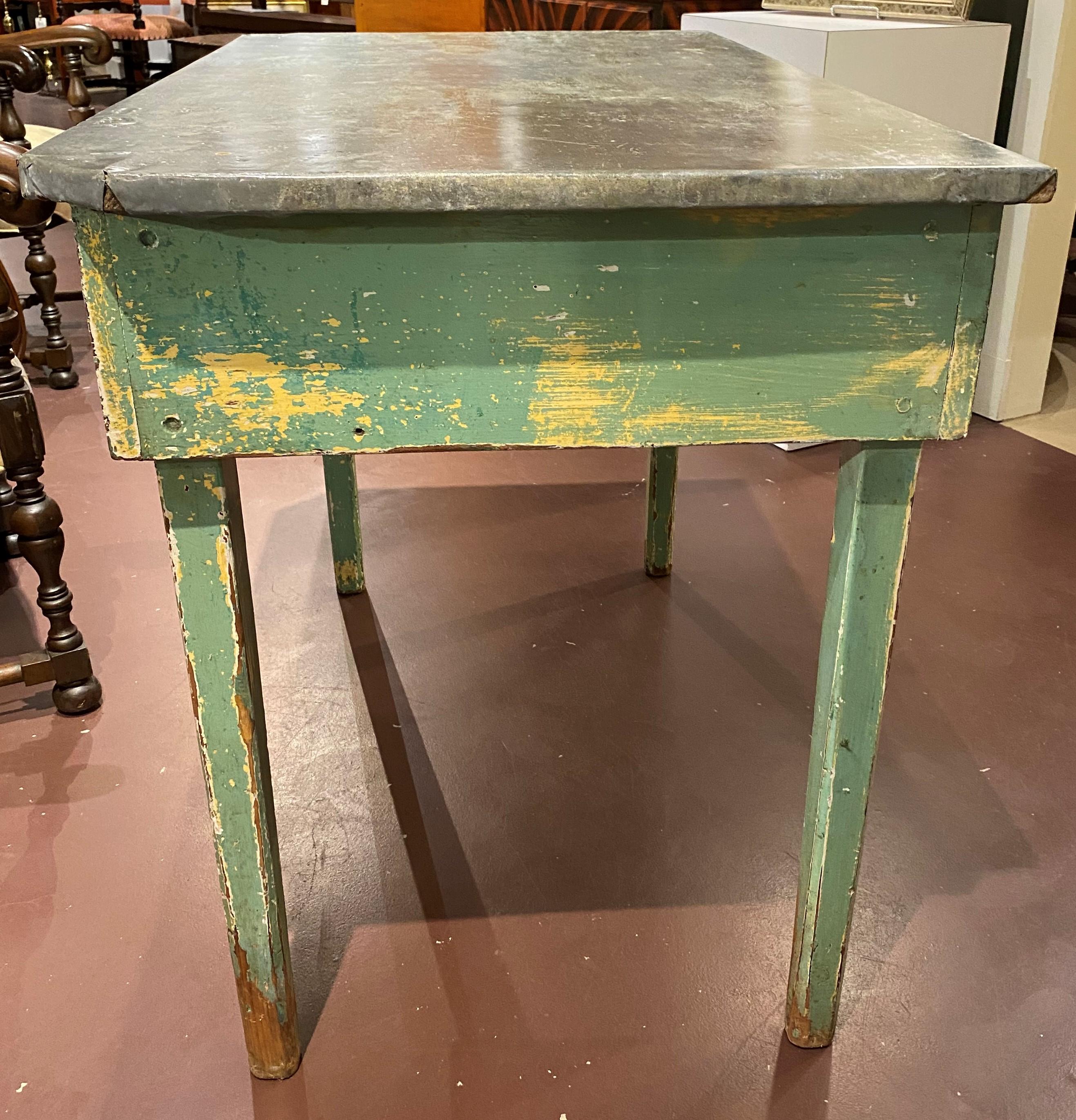 Molded 19th/20th Century Zinc Top Flower or Garden Table in Green Paint For Sale