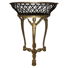 19th-20th Early Empire Bronze Basket or Jardinière on Figural Gilt Bronze Stand