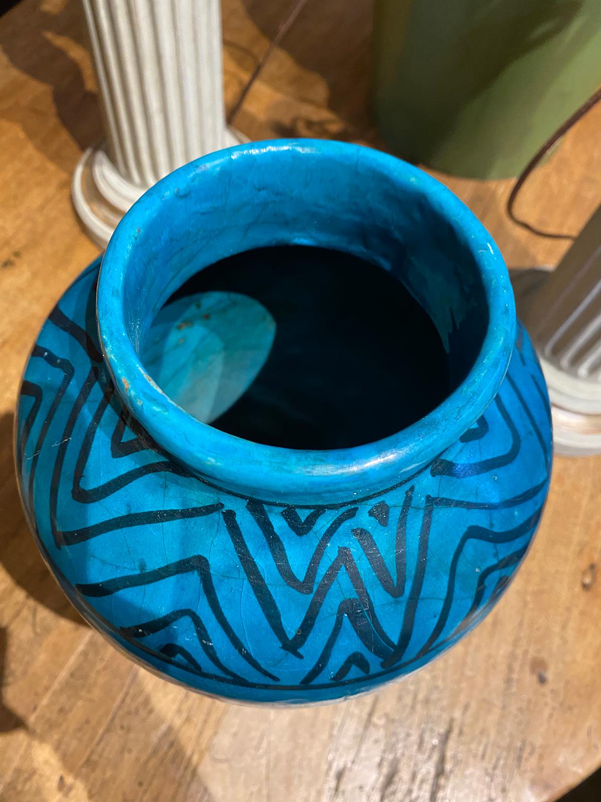 19th-20th Persian Century Blue Glazed Pottery Jar/Vase with Does 2
