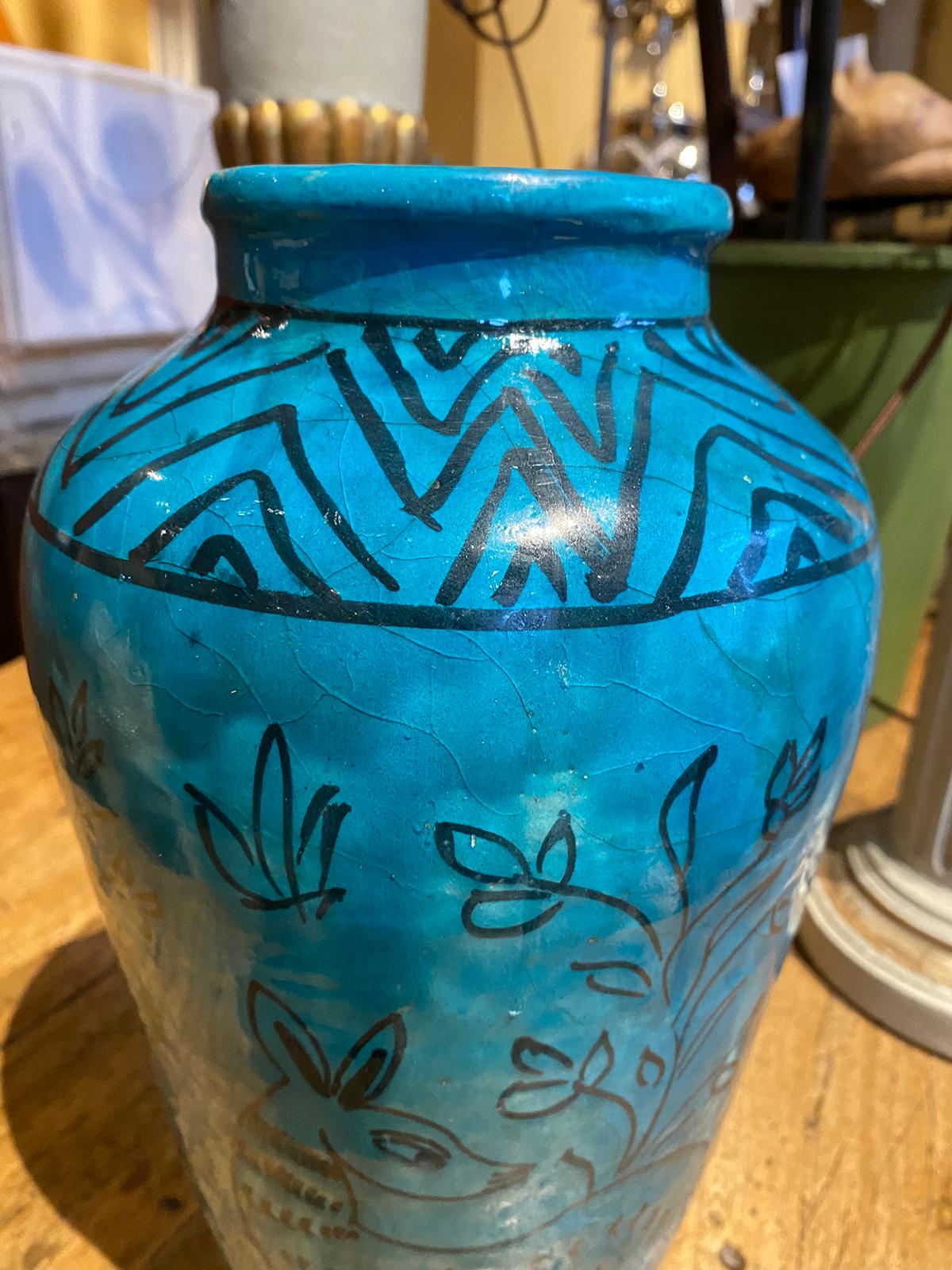 19th-20th Persian Century Blue Glazed Pottery Jar/Vase with Does 4