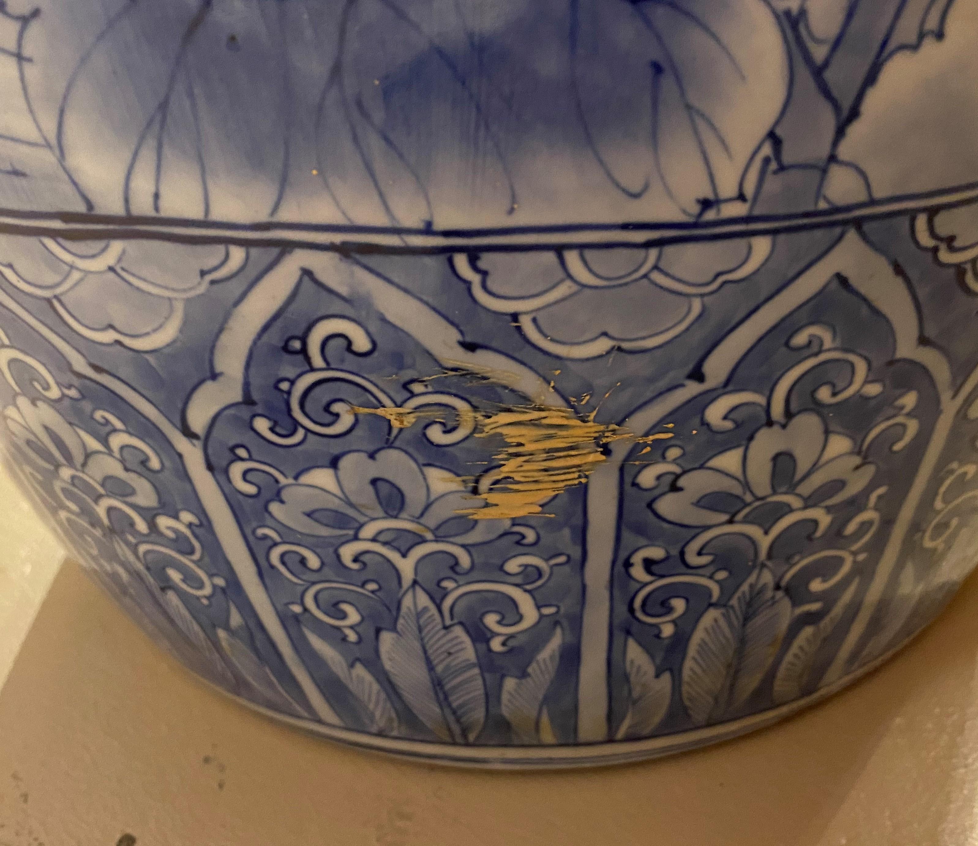 19th/20thc Japanese Blue & White Porcelain Large Floor Vase with Birds & Flowers 2